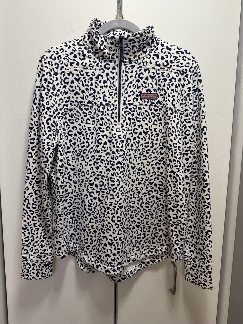 Vineyard Vines Navy Leopard-Print Quarter-Zip Pullover